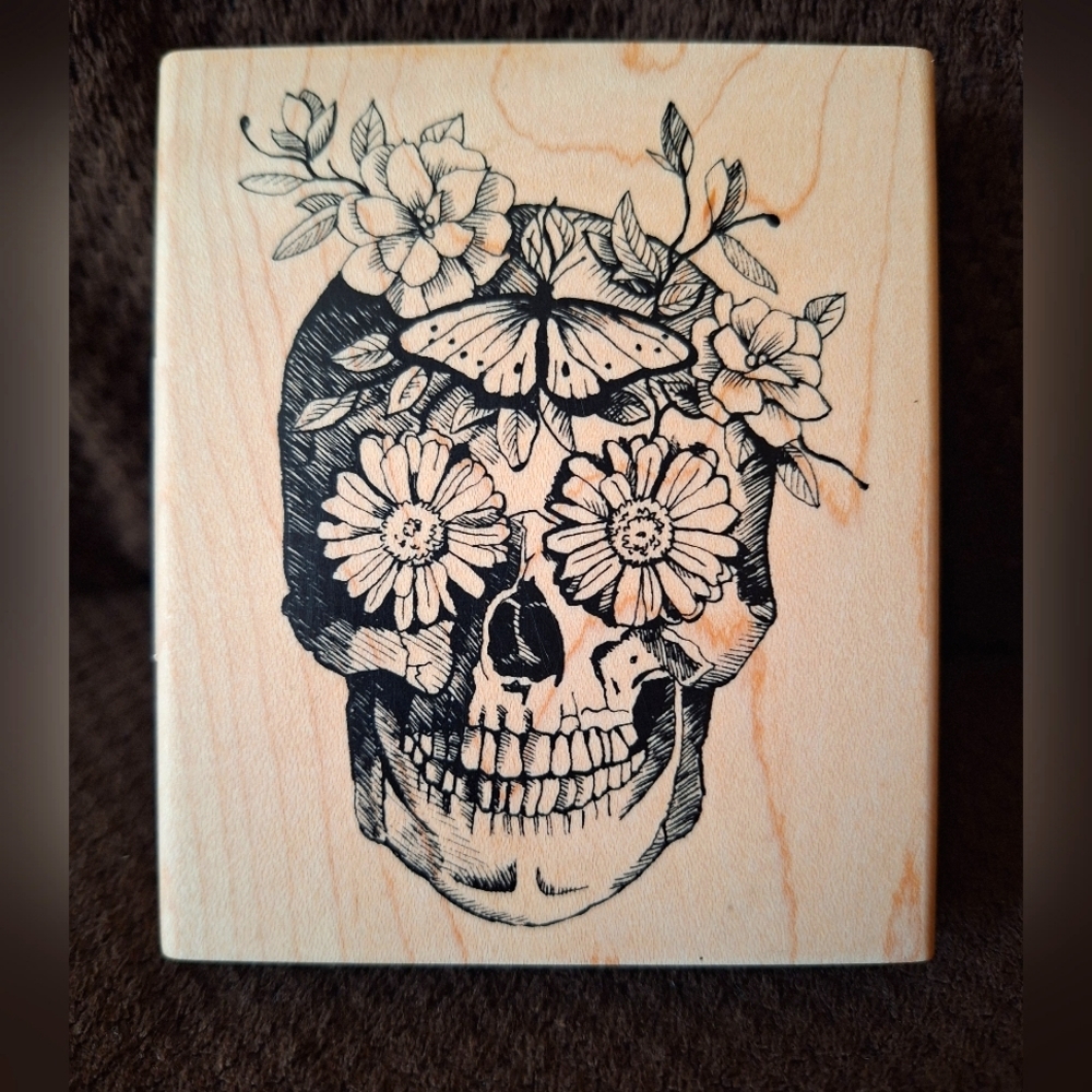 NEW Floral skull stamp by Inkadinkado Wood block